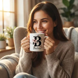 Petal Monogram Tasse – Buchstabe B (Weiß) — Henkel rechts