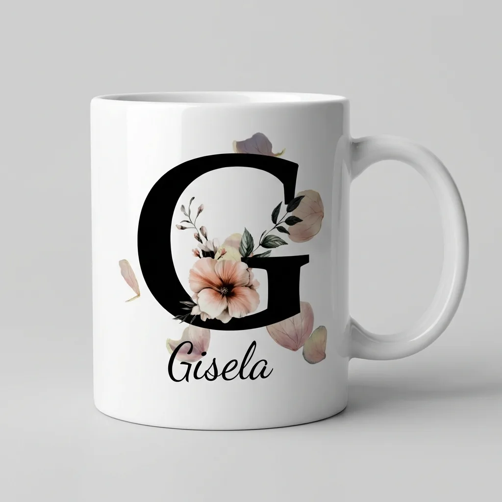 Personalisierte Namenstasse – Buchstabe G — Henkel links