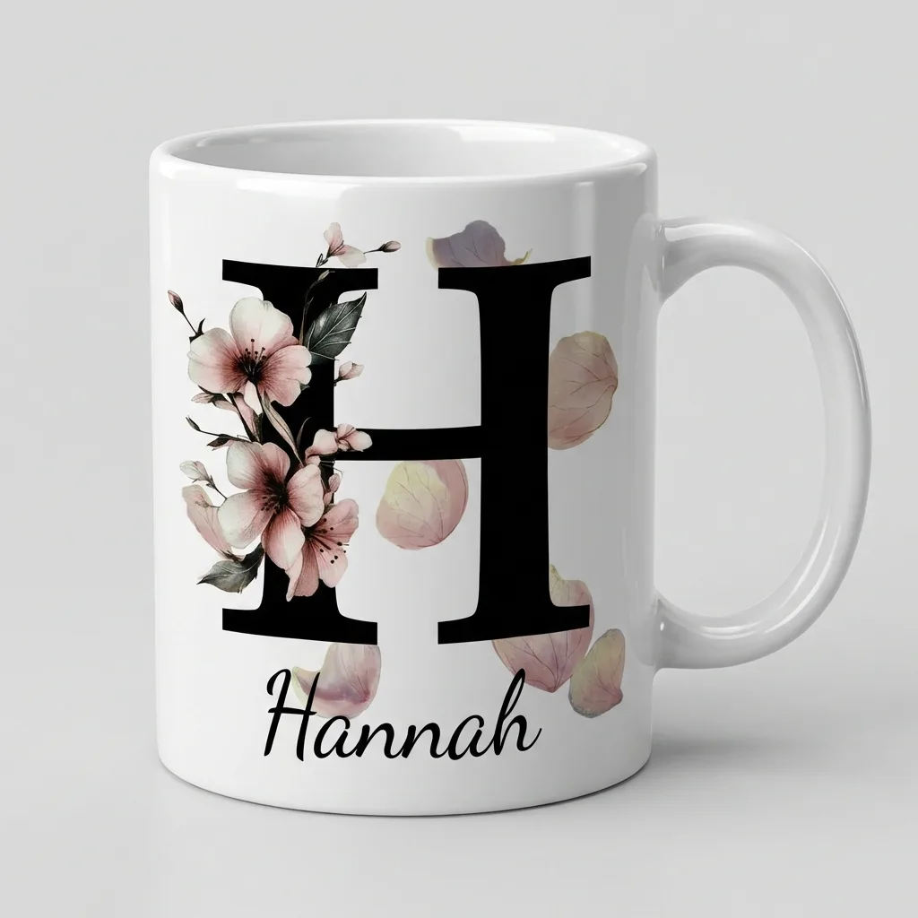 Personalisierte Namenstasse – Buchstabe H — Henkel links