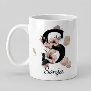 Petal Monogram Tasse – Buchstabe S (Weiß 300 ml) — Tasse 330 ml