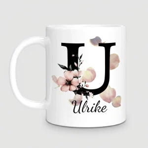 Petal Monogram Tasse – Buchstabe U (Weiß 300 ml) — Tasse 330 ml
