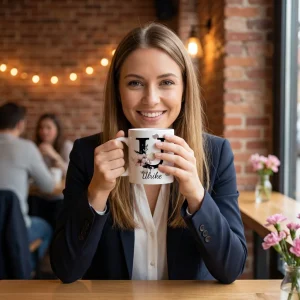 Petal Monogram Tasse – Buchstabe U (Weiß 300 ml) — Henkel rechts