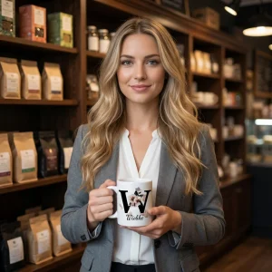 Petal Monogram Tasse – Buchstabe W (Weiß 300 ml) — Henkel rechts