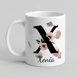 Petal Monogram Tasse – Buchstabe X (Weiß 300 ml) — Tasse 330 ml