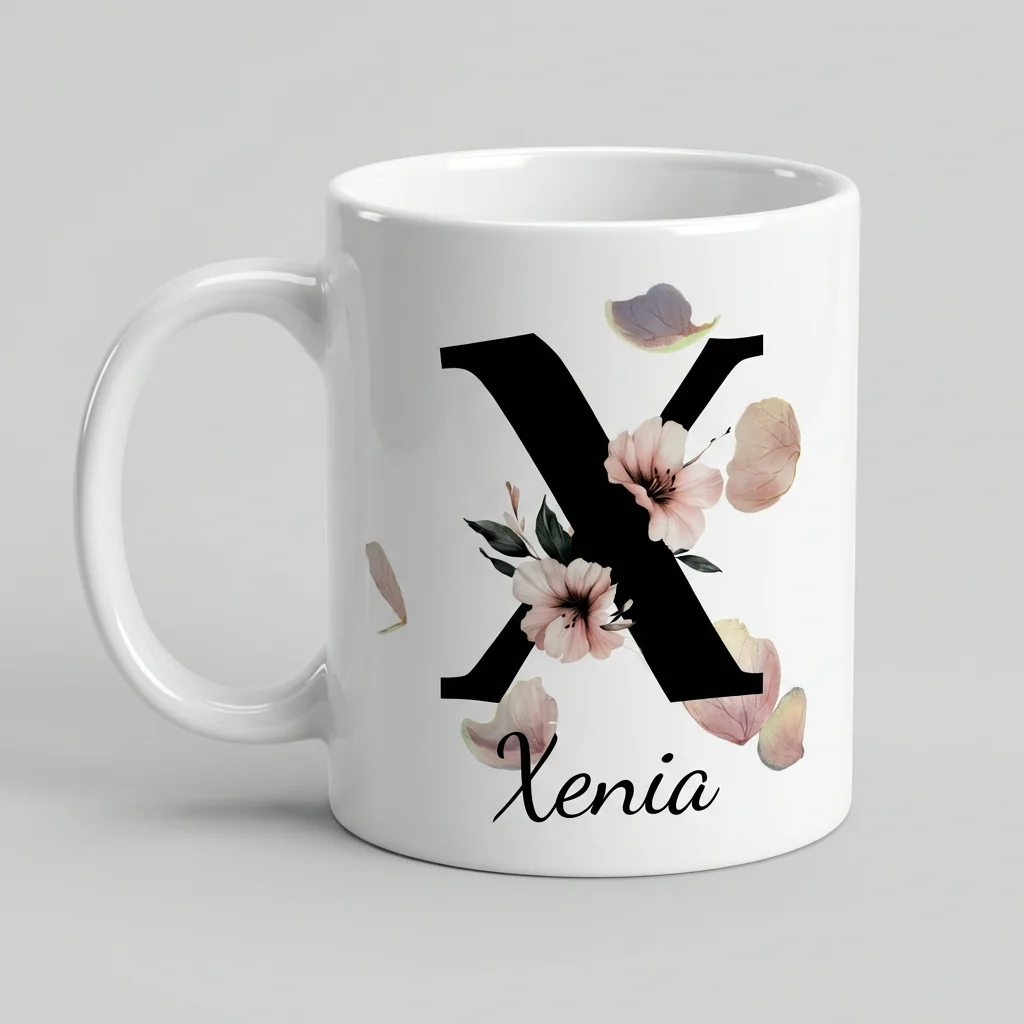 Petal Monogram Tasse – Buchstabe X (Weiß 300 ml) — Tasse 330 ml