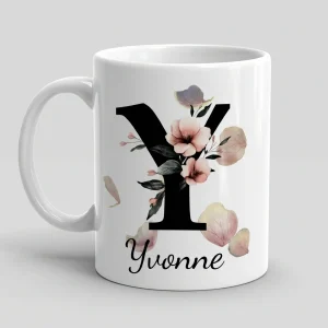 Petal Monogram Tasse – Buchstabe Y (Weiß 300 ml) — Tasse 330 ml