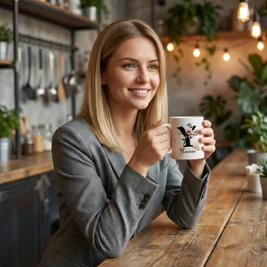 Petal Monogram Tasse – Buchstabe Y (Weiß 300 ml) — Henkel rechts