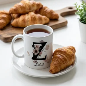 Petal Monogram Tasse – Buchstabe Z (Weiß 300 ml) — Henkel rechts