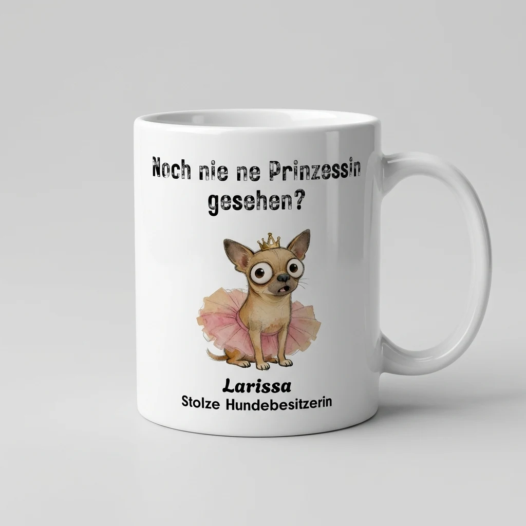 Tierische Tasse – Chihuahua Princess — Henkel links