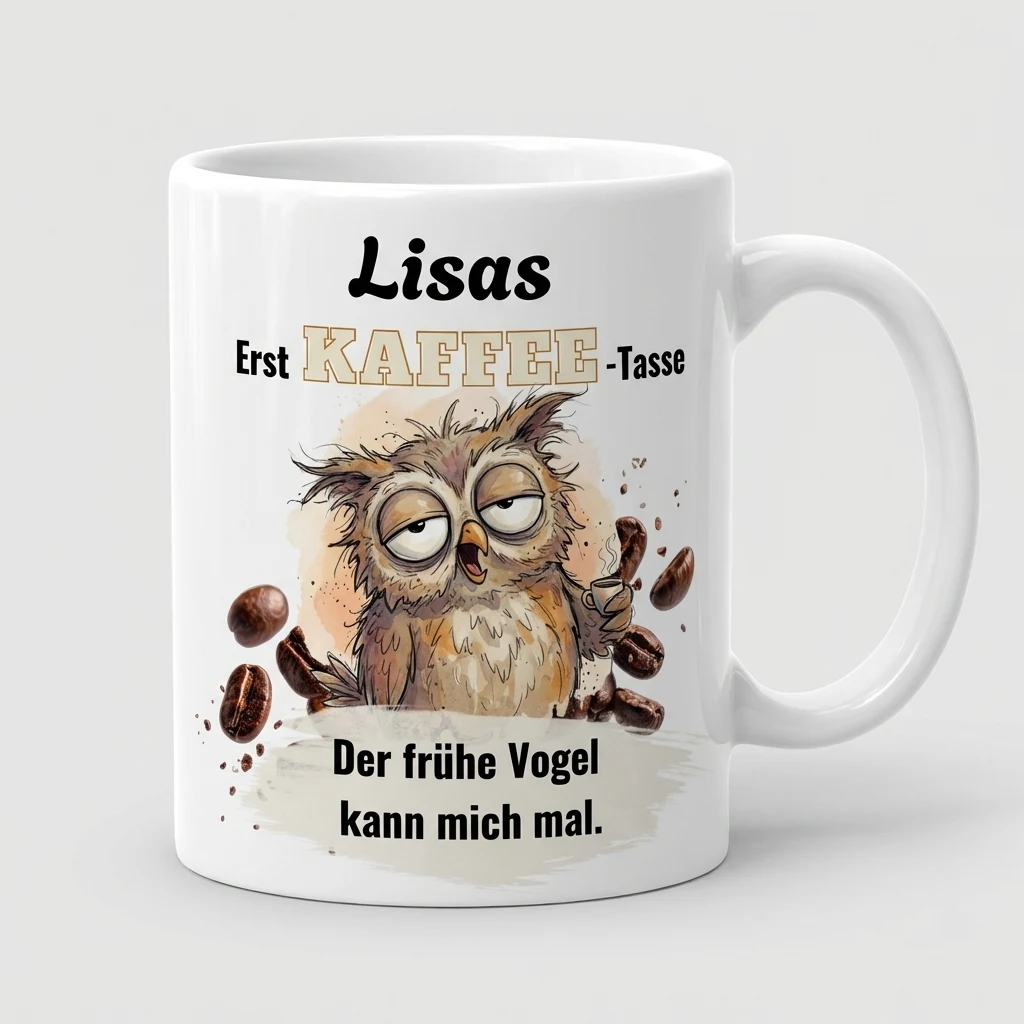 Tierische Tasse – Eule Café — Henkel links