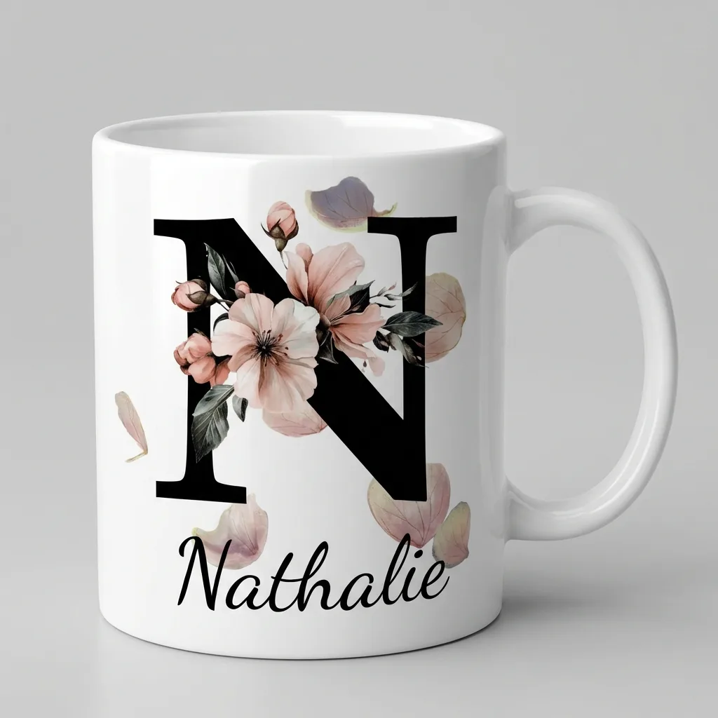 Personalisierte Namenstasse – Buchstabe N — Henkel links