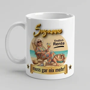 Ruhestand Tasse – Endlich Rente, muss gar nix mehr! (Strand) — Tasse 330 ml