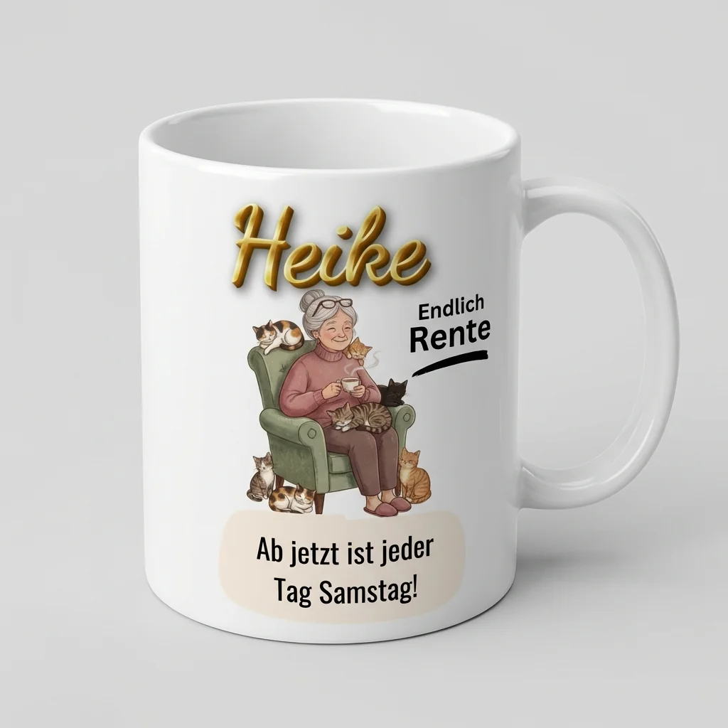 Ruhestand Tasse – Ab jetzt ist jeder Tag Samstag! (Katzen) — Henkel links