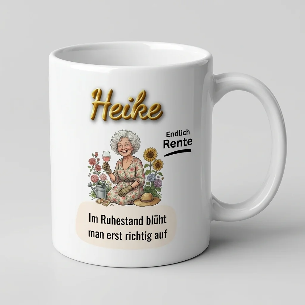 Ruhestand Tasse – Im Ruhestand blueht man auf (Garten) — Henkel links