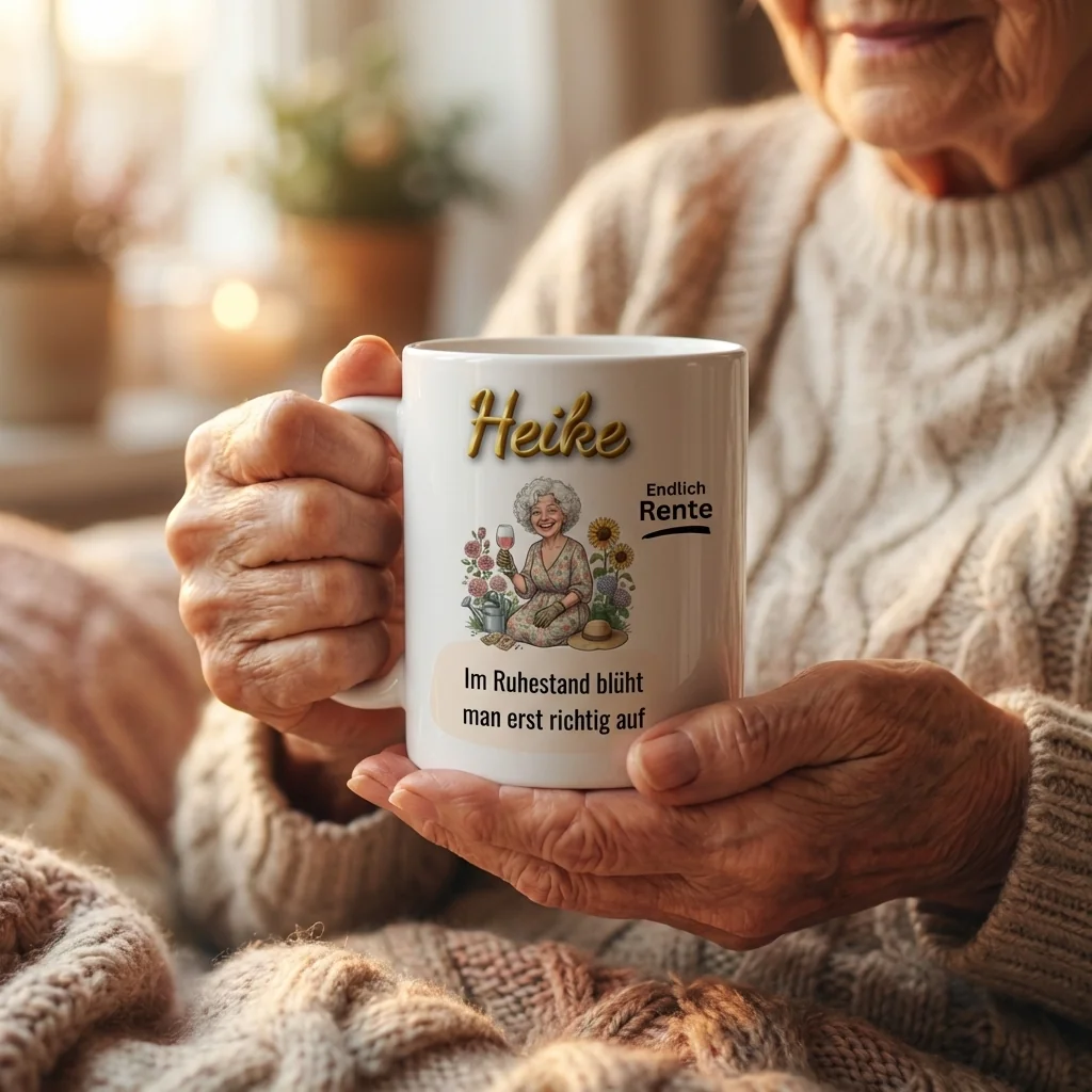 Ruhestand Tasse – Im Ruhestand blueht man auf (Garten) — Henkel rechts