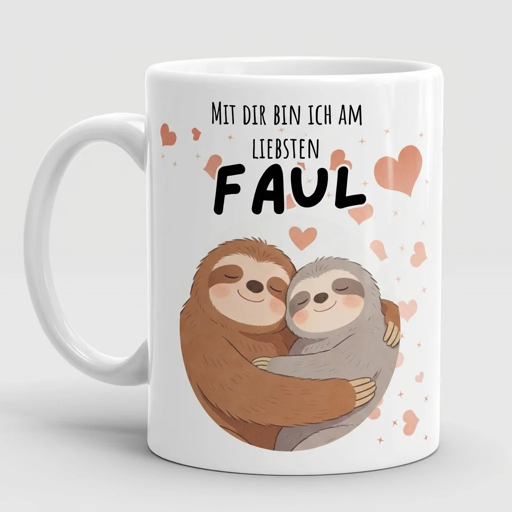 Mit dir bin ich am liebsten faul – Küssende Faultiere — Tasse 330 ml