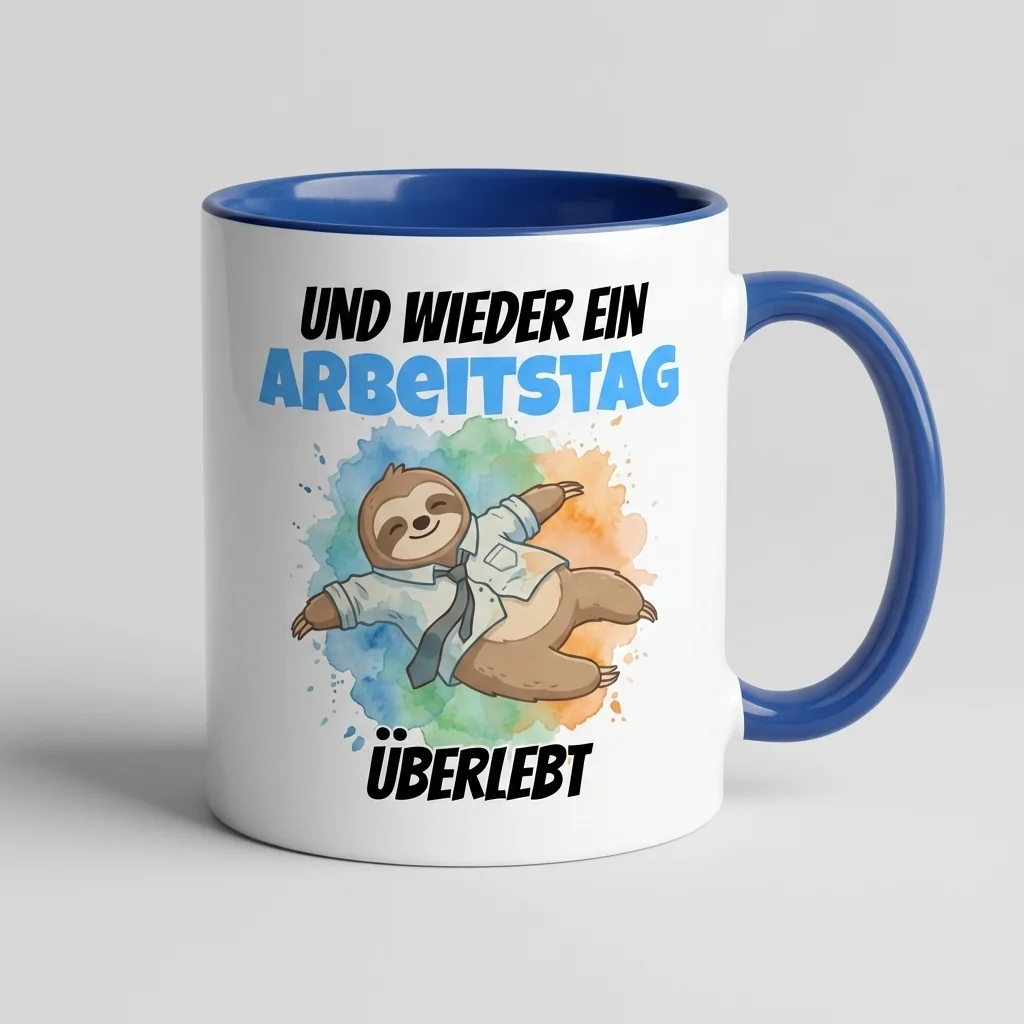 Arbeitstag überlebt – Faultier — Henkel rechts