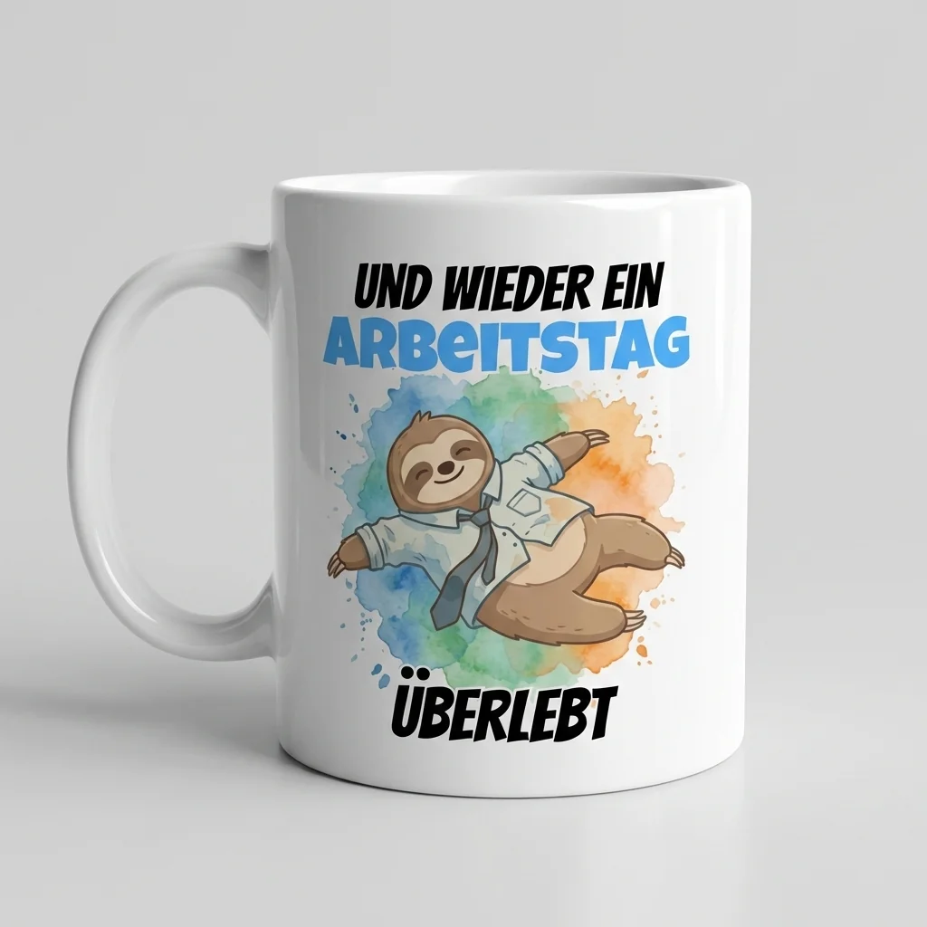 Arbeitstag überlebt – Faultier — Tasse 330 ml