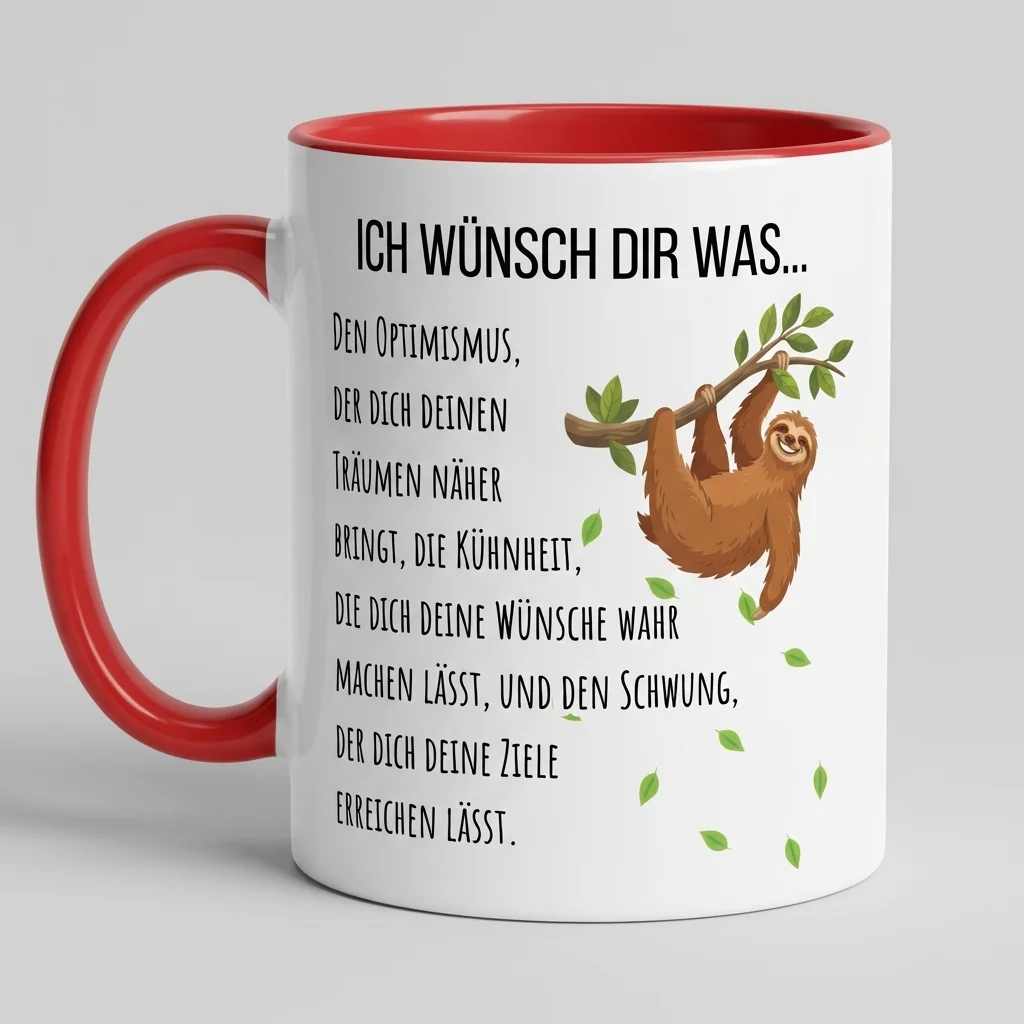 Ich wünsch dir was – Optimismus – Faultier — Henkel links