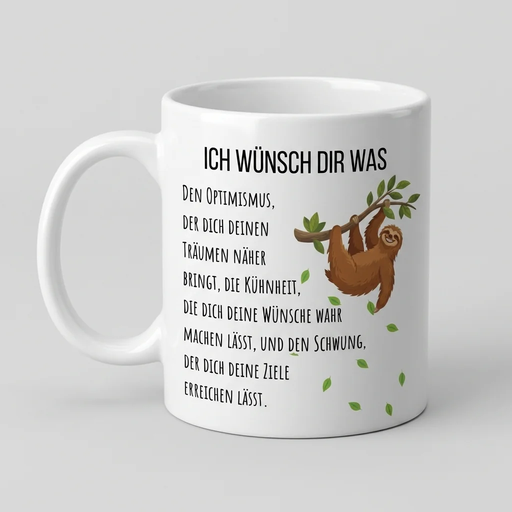 Ich wünsch dir was – Optimismus – Faultier — Tasse 330 ml