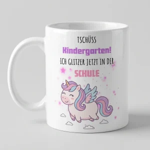 Tschüss Kindergarten – Flügel raus – Einhorn — Tasse 330 ml