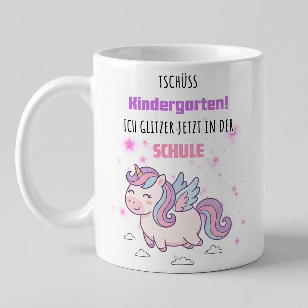 Tschüss Kindergarten – Flügel raus – Einhorn — Tasse 330 ml
