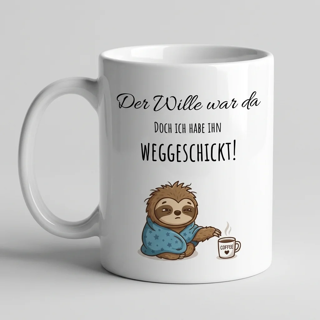 Der Wille war da, sie haben mich weggeschickt – Faultier — Tasse 330 ml