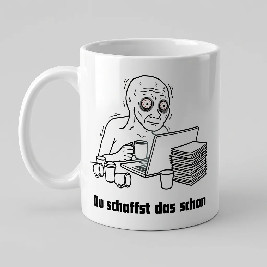«Du schaffst das schon» Burn-Out Meme Tasse — Tasse weiss Henkel links 330 ml