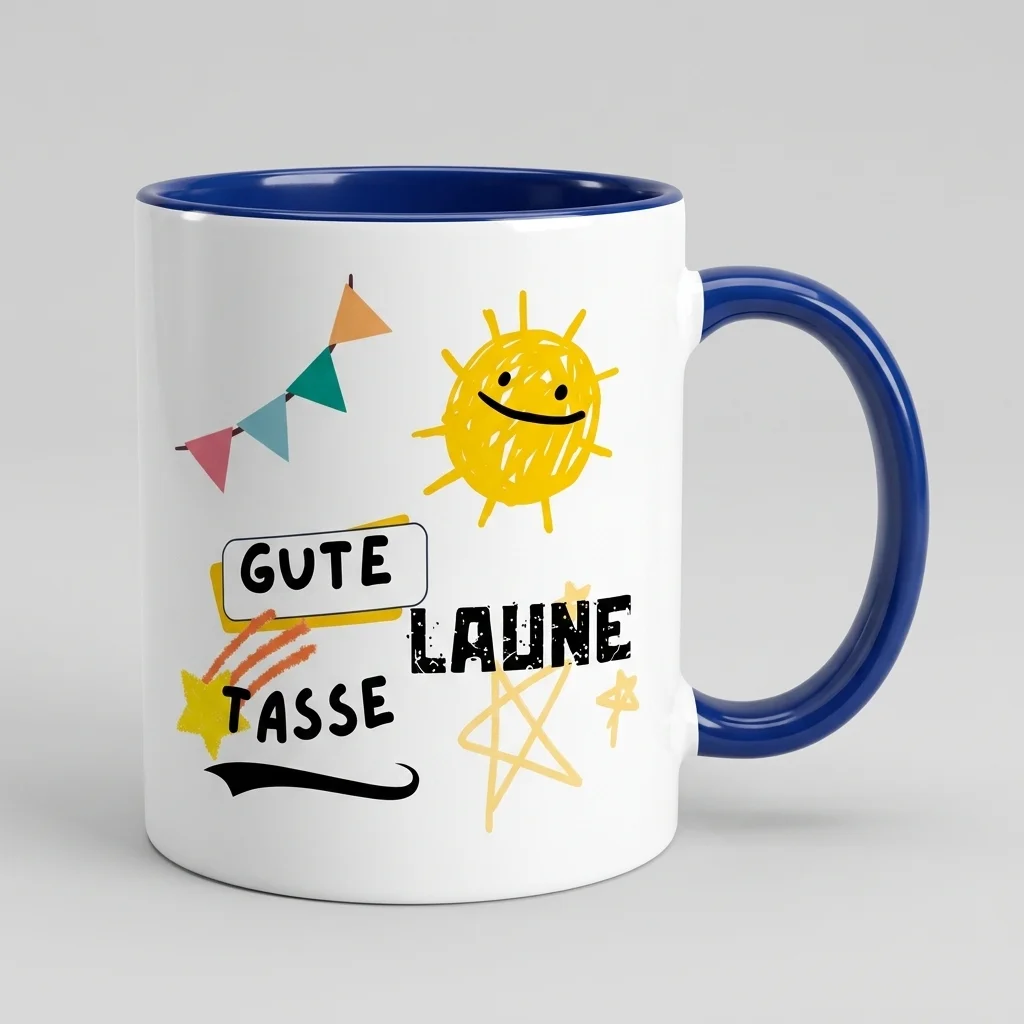 Gute-Laune-Tasse mit Sonne und Wimpelkette — Tasse blau 330 ml