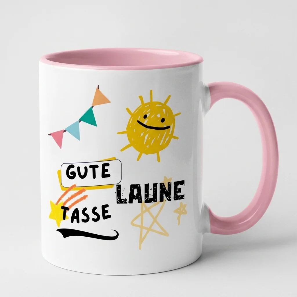 Gute-Laune-Tasse mit Sonne und Wimpelkette — Tasse rosa 330 ml