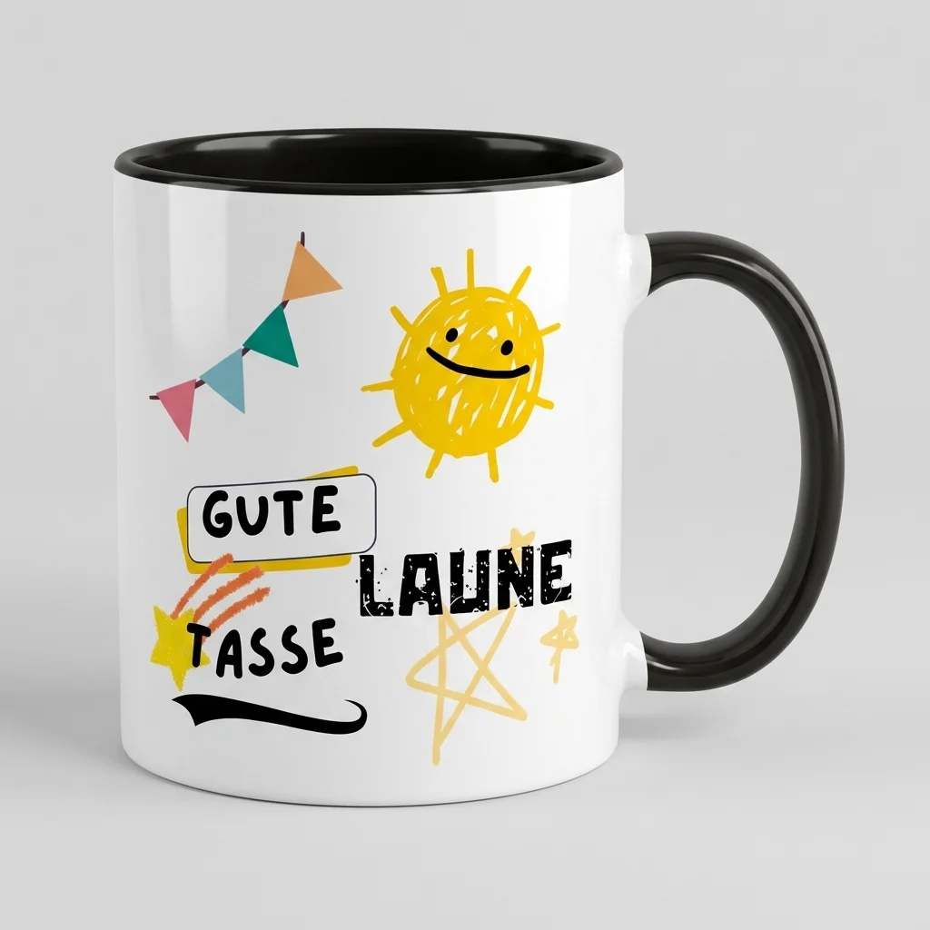 Gute-Laune-Tasse mit Sonne und Wimpelkette — Tasse schwarz 330 ml