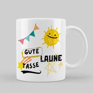 Gute-Laune-Tasse mit Sonne und Wimpelkette — Tasse weiss Henkel rechts 330 ml