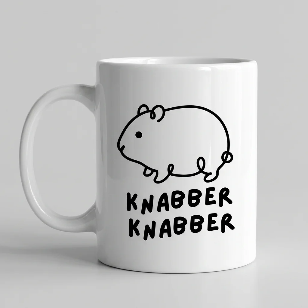 Hamster-Tasse «KNABBER KNABBER» Oneliner-Motiv — Tasse weiss Henkel links 330 ml