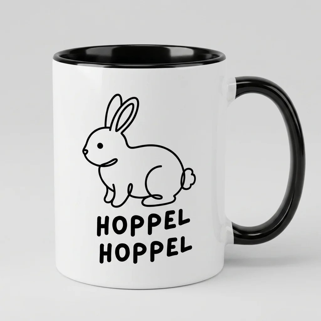 Hasen-Tasse «HOPPEL HOPPEL» Oneliner-Motiv — Tasse schwarz 330 ml