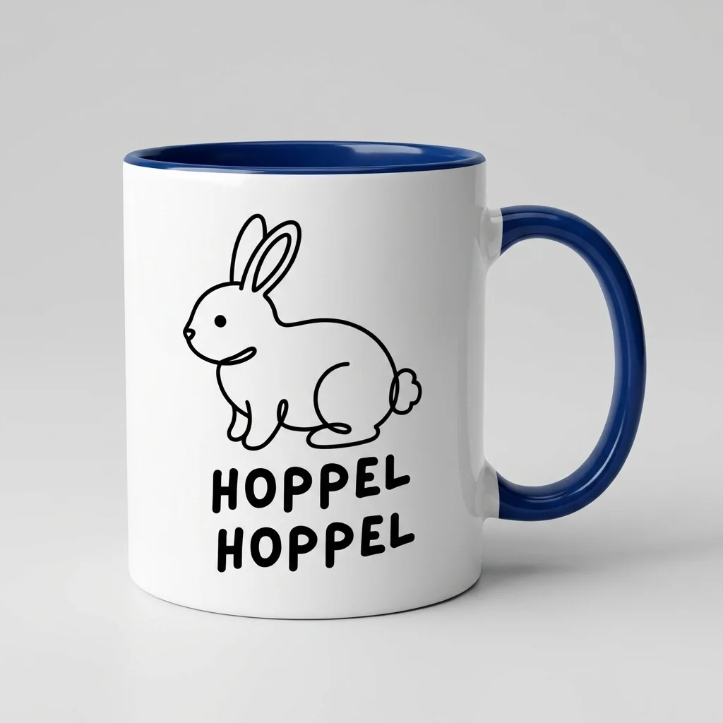 Hasen-Tasse «HOPPEL HOPPEL» Oneliner-Motiv — Tasse blau 330 ml