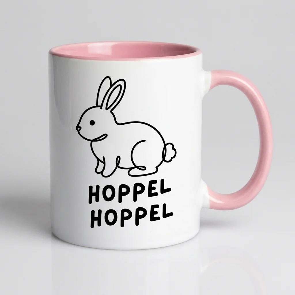 Hasen-Tasse «HOPPEL HOPPEL» Oneliner-Motiv — Tasse rosa 330 ml