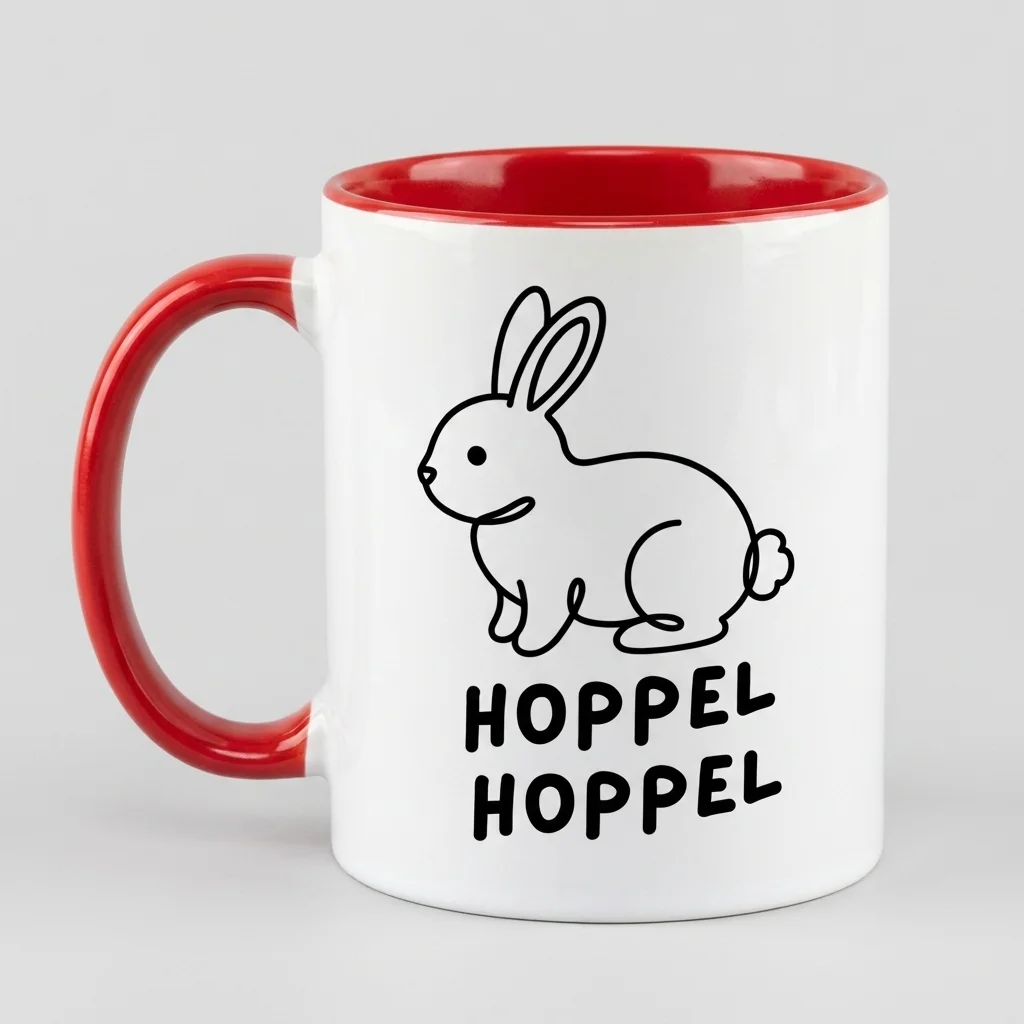 Hasen-Tasse «HOPPEL HOPPEL» Oneliner-Motiv — Tasse rot 330 ml