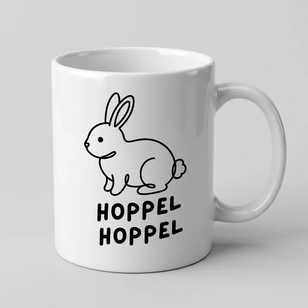 Hasen-Tasse «HOPPEL HOPPEL» Oneliner-Motiv — Tasse weiss Henkel rechts 330 ml