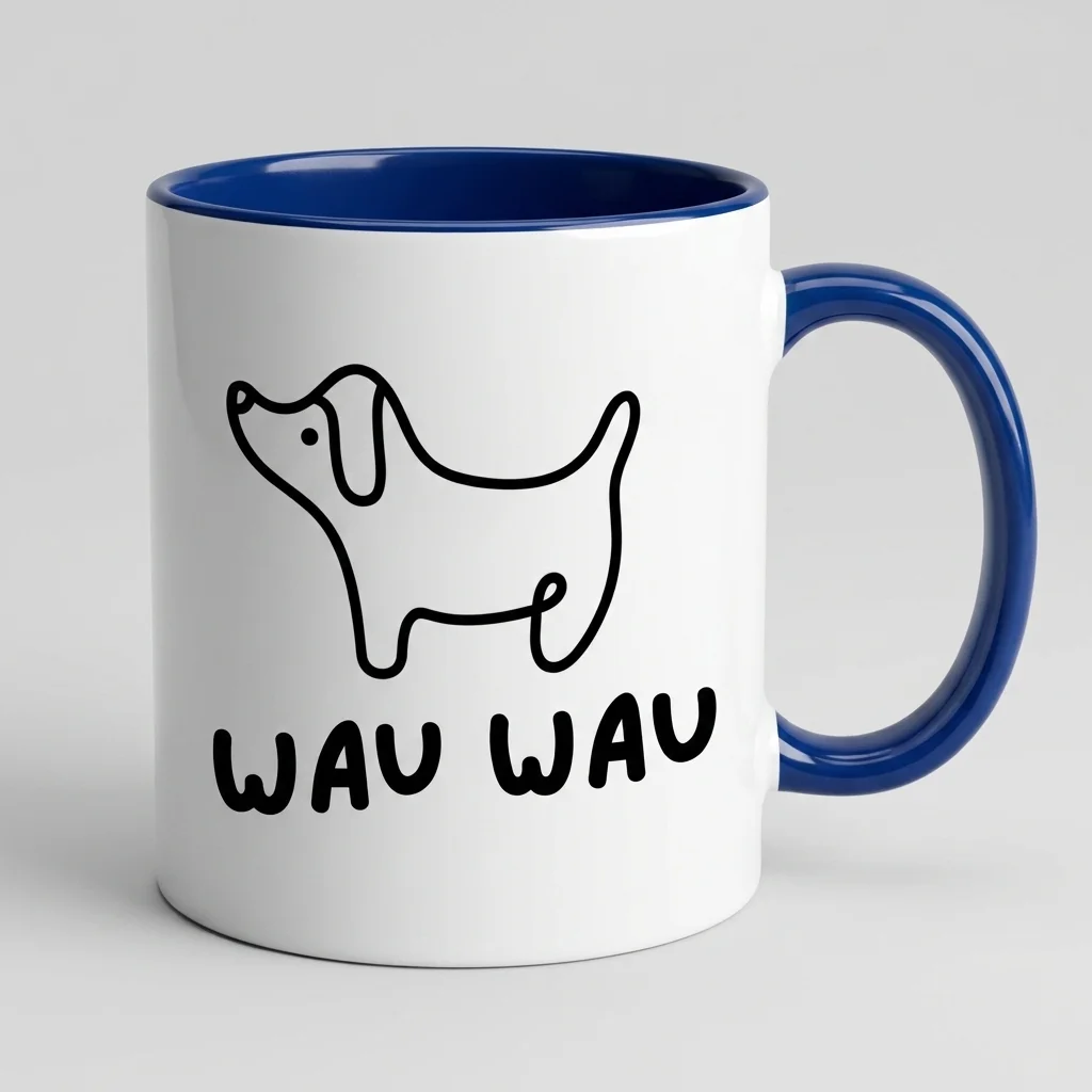 Hunde-Tasse «WAU WAU» Oneliner-Motiv — Tasse blau 330 ml