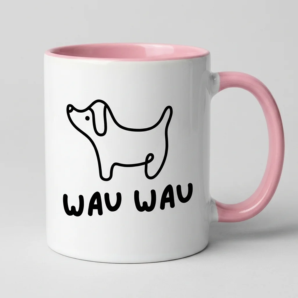 Hunde-Tasse «WAU WAU» Oneliner-Motiv — Tasse rosa 330 ml