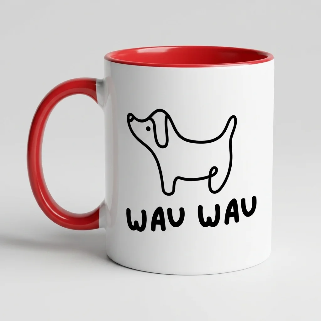 Hunde-Tasse «WAU WAU» Oneliner-Motiv — Tasse rot 330 ml