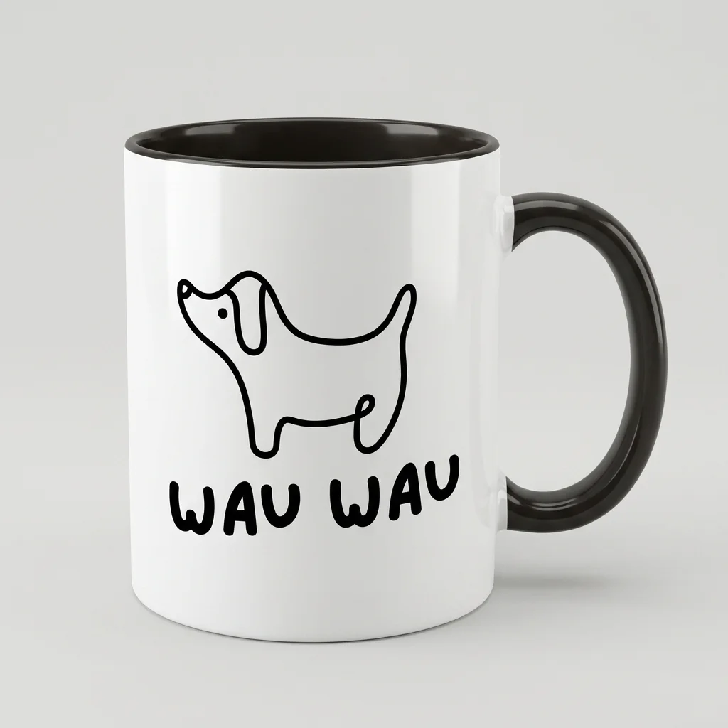 Hunde-Tasse «WAU WAU» Oneliner-Motiv — Tasse schwarz 330 ml