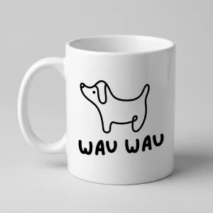 Hunde-Tasse «WAU WAU» Oneliner-Motiv — Tasse weiss Henkel links 330 ml