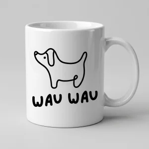 Hunde-Tasse «WAU WAU» Oneliner-Motiv — Tasse weiss Henkel rechts 330 ml