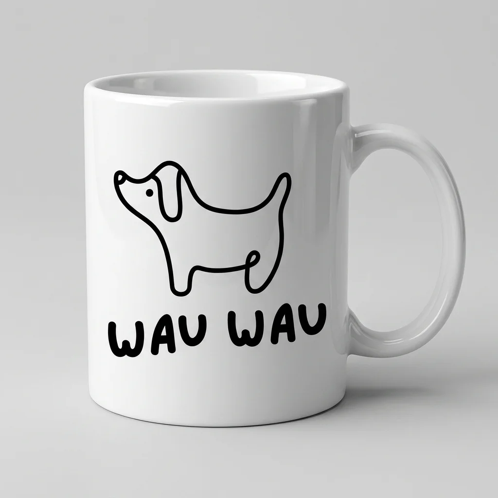 Hunde-Tasse «WAU WAU» Oneliner-Motiv — Tasse weiss Henkel rechts 330 ml