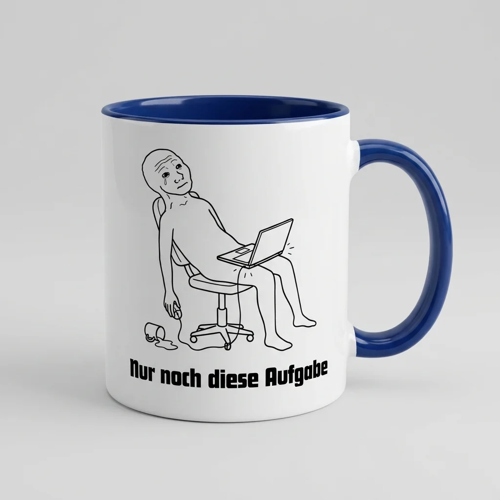 «Nur noch diese Aufgabe» Burn-Out Meme Tasse — Tasse blau 330 ml