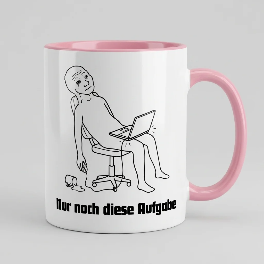 «Nur noch diese Aufgabe» Burn-Out Meme Tasse — Tasse rosa 330 ml
