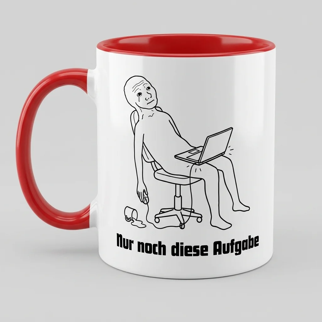 «Nur noch diese Aufgabe» Burn-Out Meme Tasse — Tasse rot 330 ml