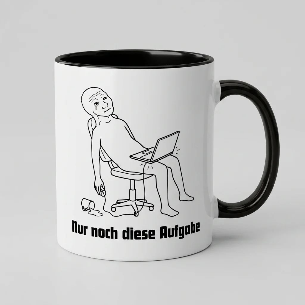 «Nur noch diese Aufgabe» Burn-Out Meme Tasse — Tasse schwarz 330 ml
