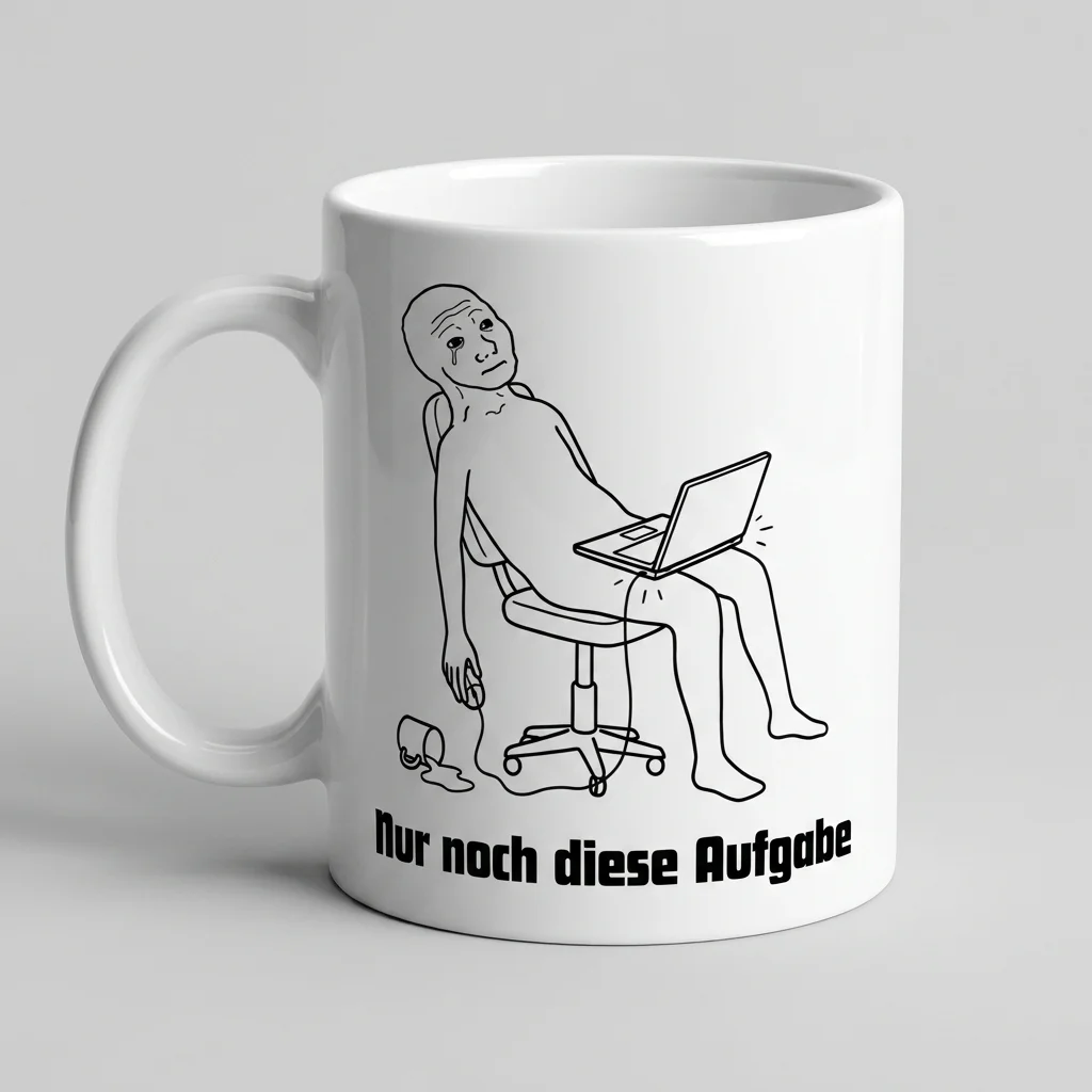 «Nur noch diese Aufgabe» Burn-Out Meme Tasse — Tasse weiss Henkel links 330 ml